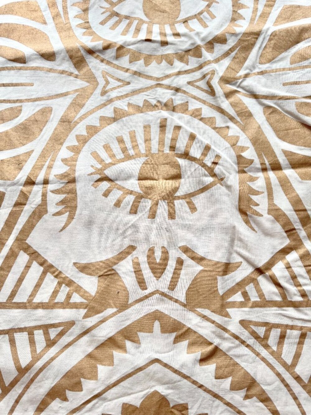ANTHROPOLOGIE Ivory Gold Mystic Eye Print 100% Cotton 106" x 84" Fabric
